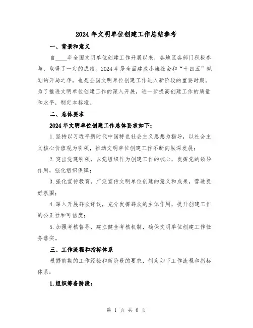 2024年文明单位创建工作总结参考(二篇)