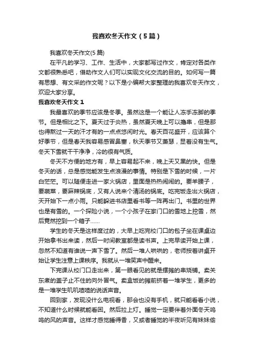 我喜欢冬天作文（5篇）