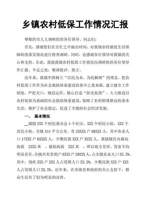 乡镇农村低保工作情况汇报