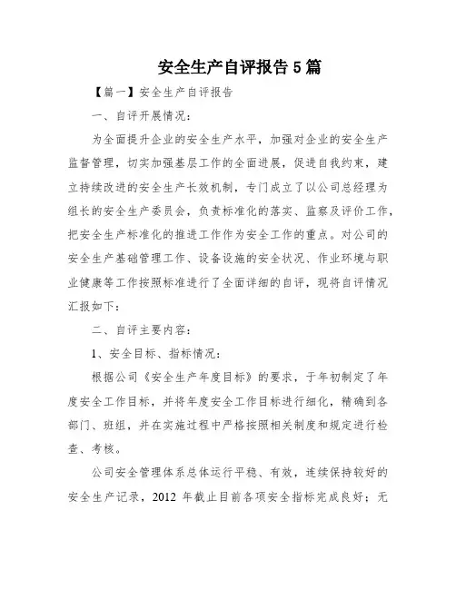 安全生产自评报告5篇