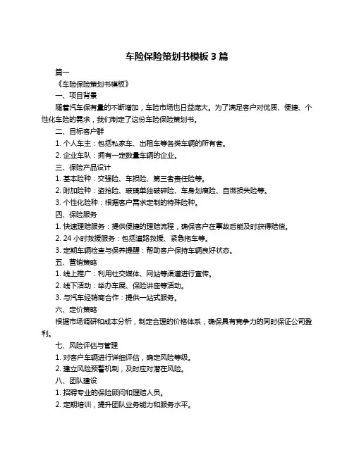 车险保险策划书模板3篇