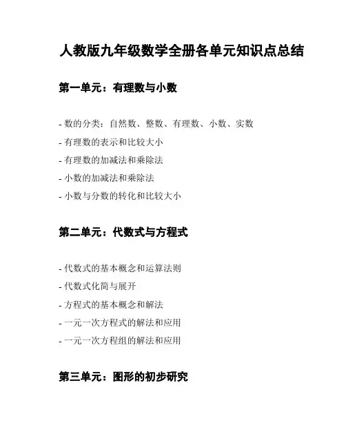 人教版九年级数学全册各单元知识点总结