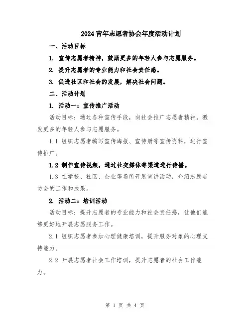 2024青年志愿者协会年度活动计划