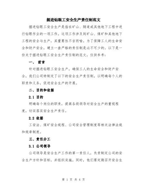 掘进钻眼工安全生产责任制范文