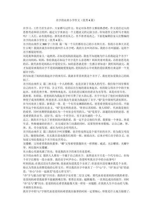 2024最新-名字的由来小学作文(优秀4篇)
