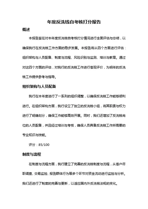 年度反洗钱自考核打分报告