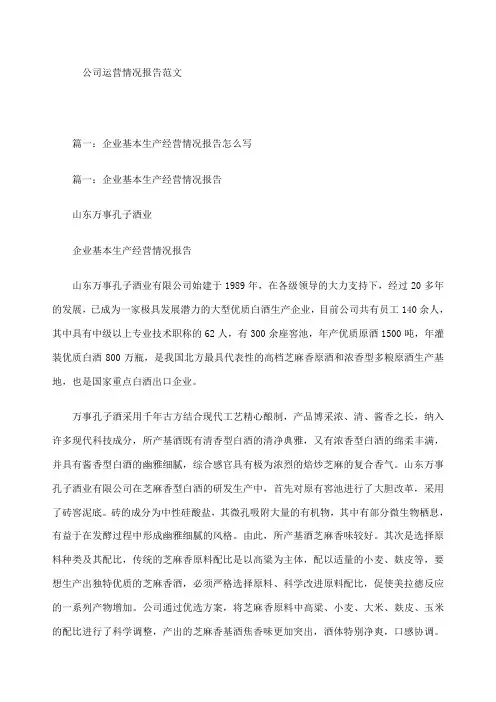 公司运营情况报告范文