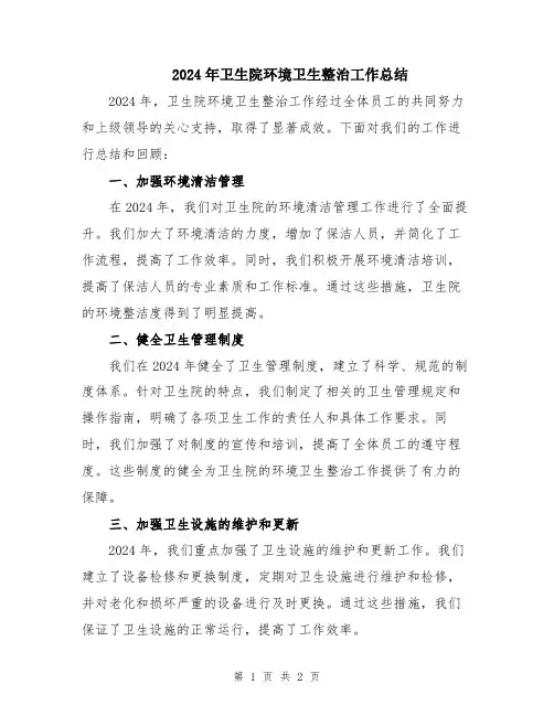 2024年卫生院环境卫生整治工作总结