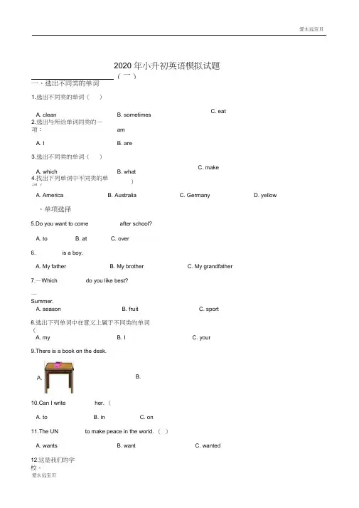 2020年小升初英语模拟必刷题(二)(北京版含答案)