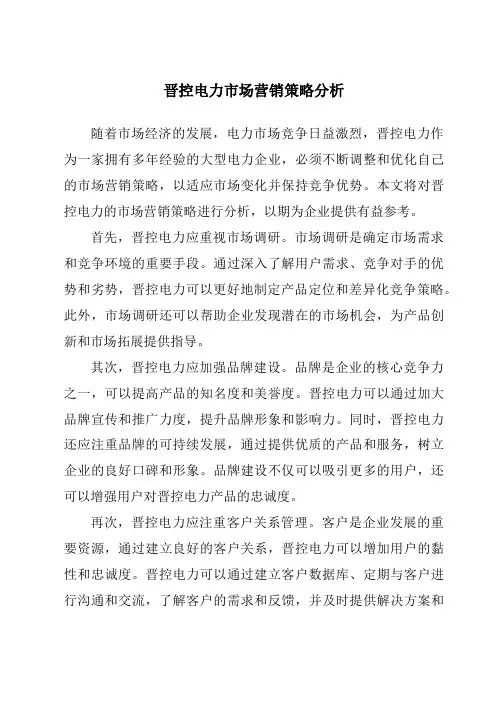 晋控电力市场营销策略分析