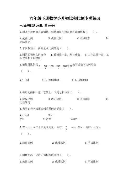 六年级下册数学小升初比和比例专项练习附完整答案(精选题)