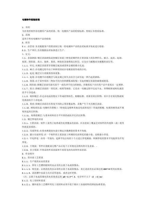 电镀锌件检验标准