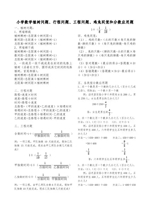 小学数学植树问题、行程问题、工程问题、鸡兔同笼和分数应用题