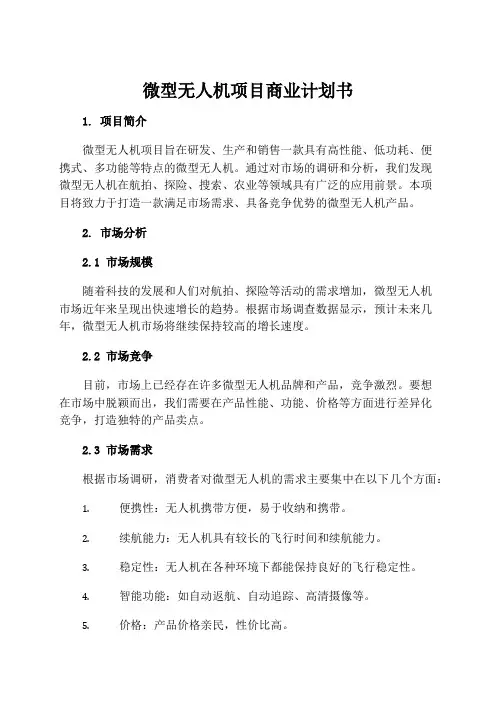 微型无人机项目商业计划书