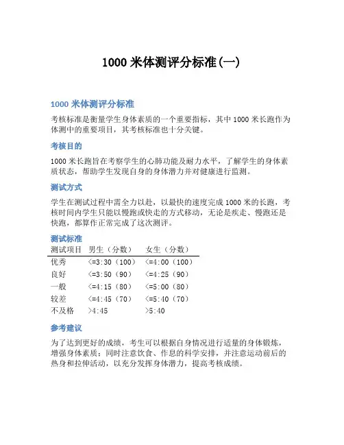 1000米体测评分标准(一)