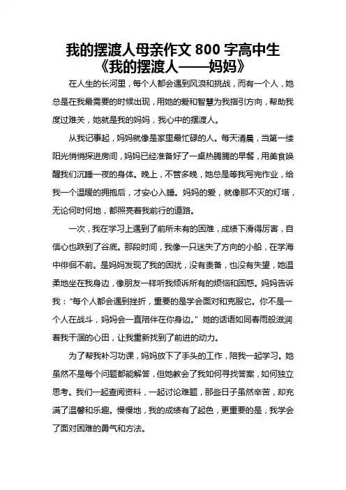 我的摆渡人母亲作文800字高中生