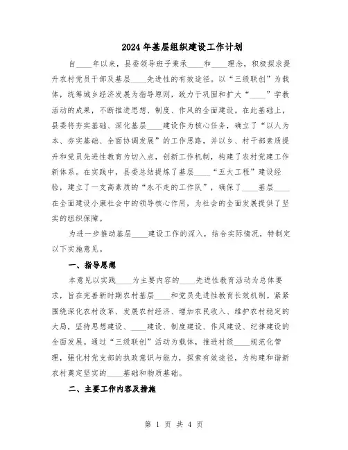 2024年基层组织建设工作计划（二篇）