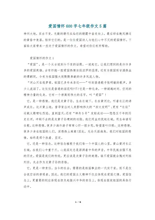 爱国情怀600字七年级作文5篇