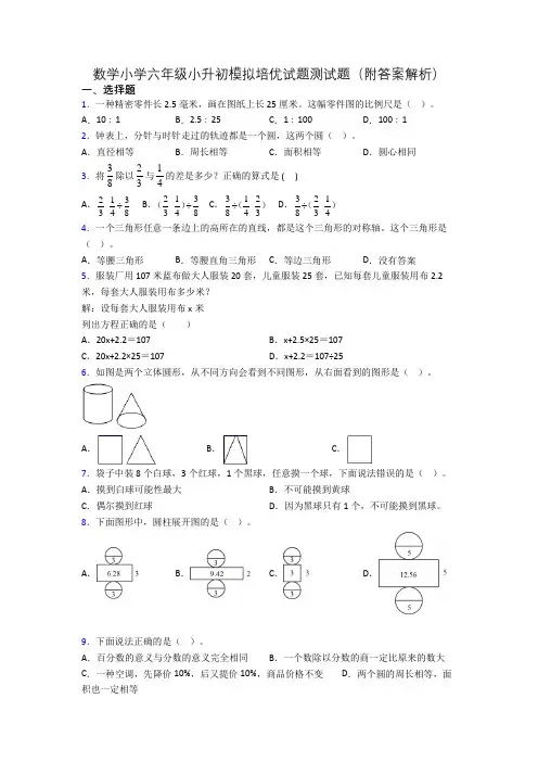 数学小学六年级小升初模拟培优试题测试题(附答案解析)