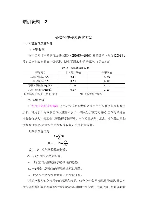 各类环境要素评价方法-综合污染指数