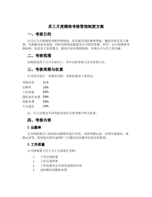 员工月度绩效考核管理制度方案[1]