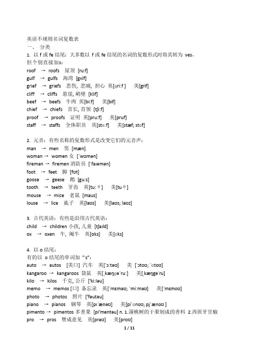 英语名词变复数表