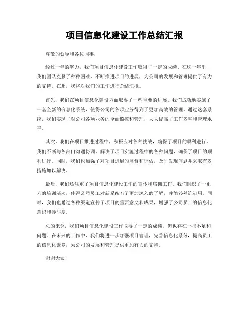 项目信息化建设工作总结汇报