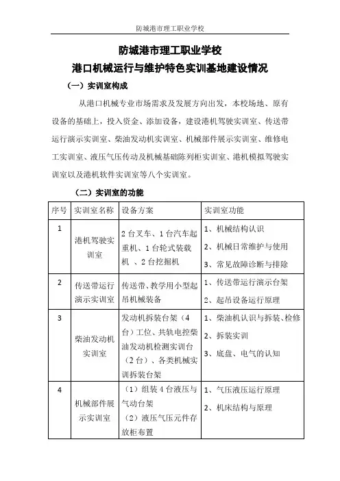 防城港市理工职业学校港口机械运行与维护特色实训基地建设