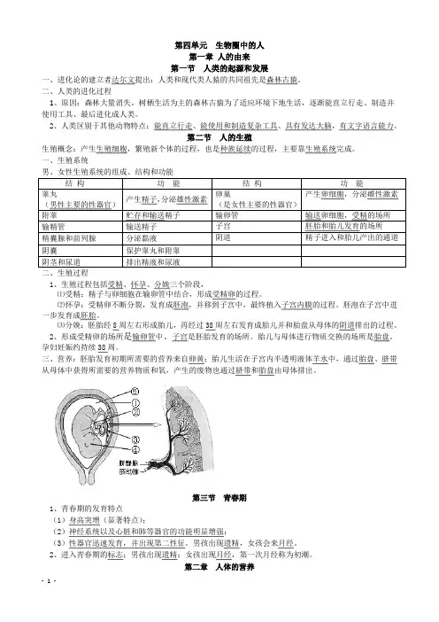 七年级(下)生物复习资料(人教新课标版)