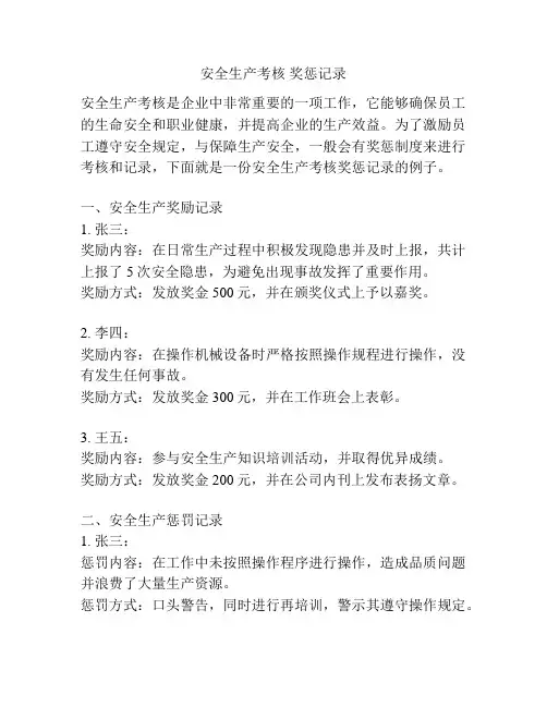 安全生产考核 奖惩记录