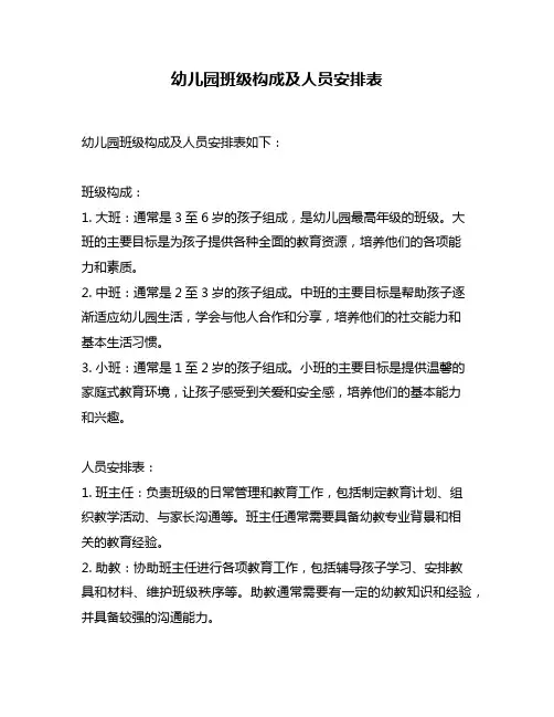 幼儿园班级构成及人员安排表