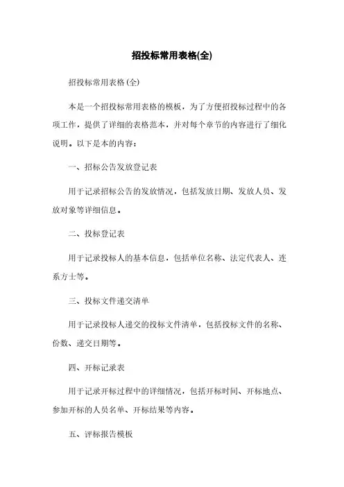 招投标常用表格(全)