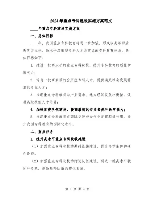 2024年重点专科建设实施方案范文