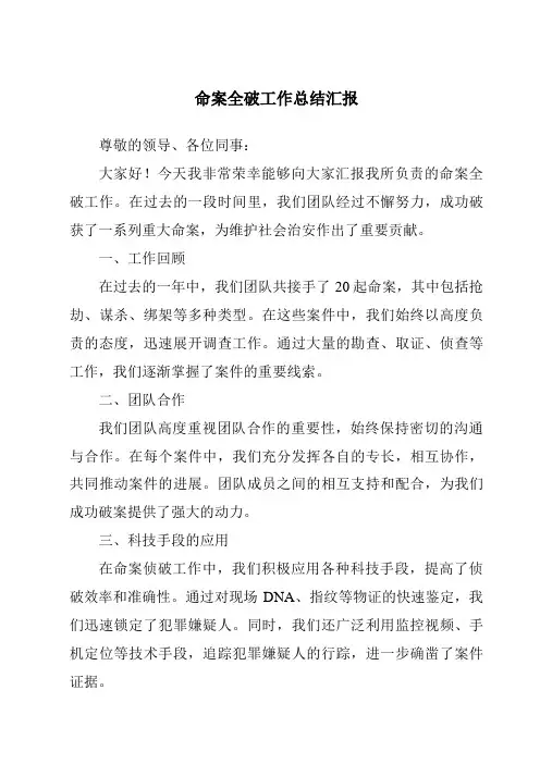 命案全破工作总结汇报