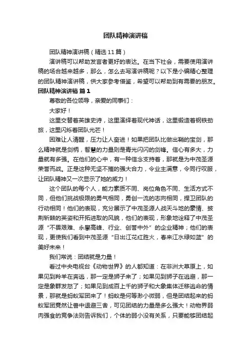 团队精神演讲稿