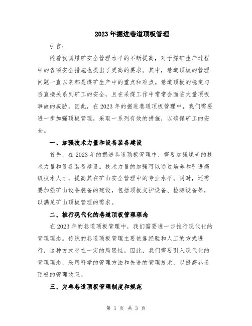 2023年掘进巷道顶板管理