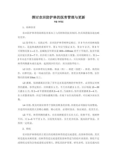 探讨农田防护林的抚育管理与更新