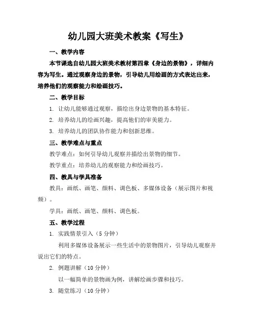 幼儿园大班美术教案《写生》