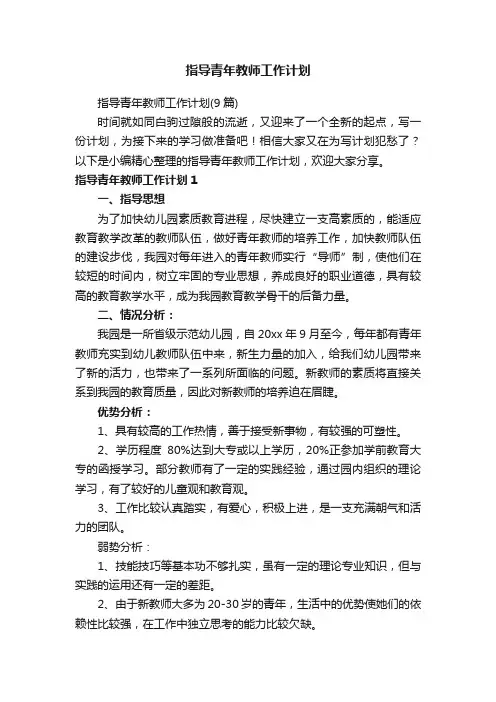 指导青年教师工作计划
