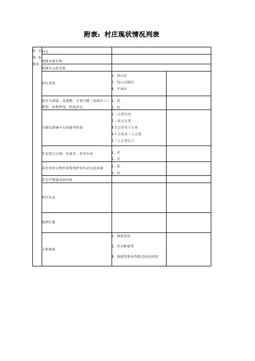 村庄现状情况调查表