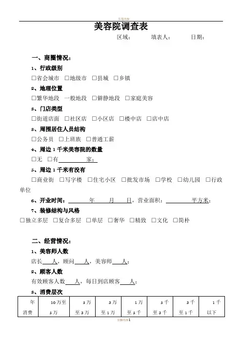 美容院调查表