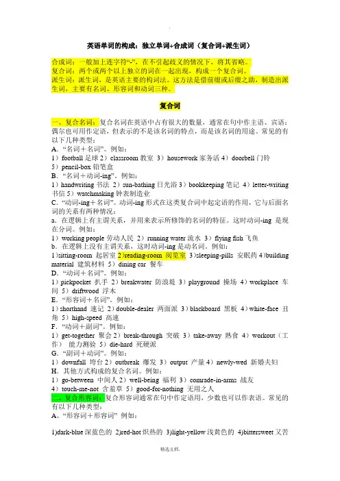 英语单词的构成：独立单词+合成词(复合词+派生词)