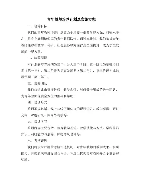 青年教师培养计划及实施方案