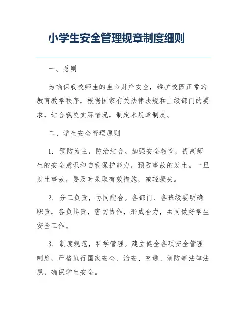 小学生安全管理规章制度细则