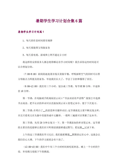 暑期学生学习计划合集6篇