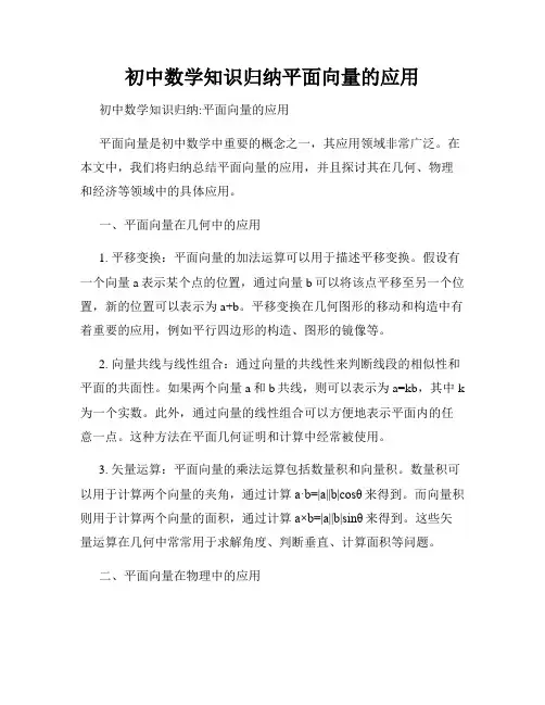 初中数学知识归纳平面向量的应用