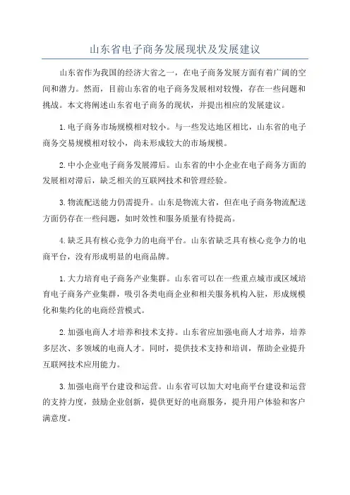 山东省电子商务发展现状及发展建议