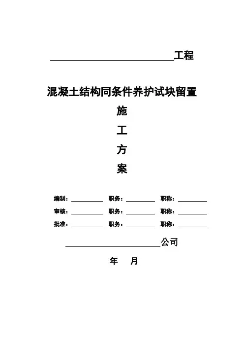 混凝土结构同条件养护试块留置施工方案【精品实施版】