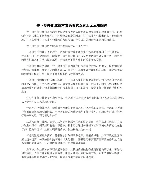 井下修井作业技术发展现状及新工艺应用探讨
