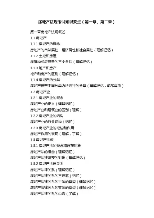 房地产法规考试知识要点（第一章、第二章）